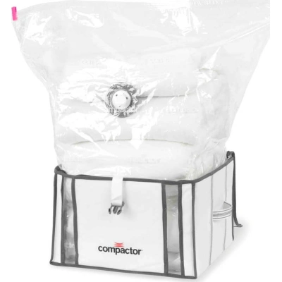 Sada 2 bílých úložných boxů s vakuovým obalem Compactor Life 3D Vacuum Bag, 40 x 25 cm