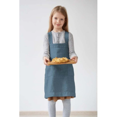 Dětská modrá lněná zástěra Linen Tales Pinafore, 72 x 45 cm