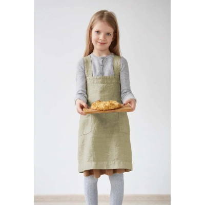 Dětská zelená lněná zástěra Linen Tales Pinafore, 60 x 34 cm