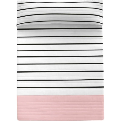 Bavlněný prošívaný přehoz v černobílé a růžové barvě 240x260 cm Blush – Blanc