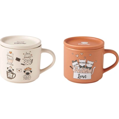 Oranžovo-béžové porcelánové hrnky v sadě 2 ks 35 ml Cats – Brandani