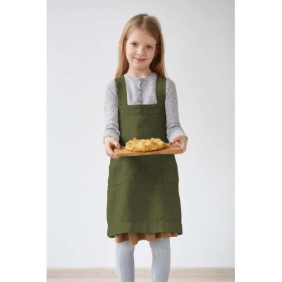 Dětská tmavě zelená lněná zástěra Linen Tales Pinafore, 72 x 45 cm