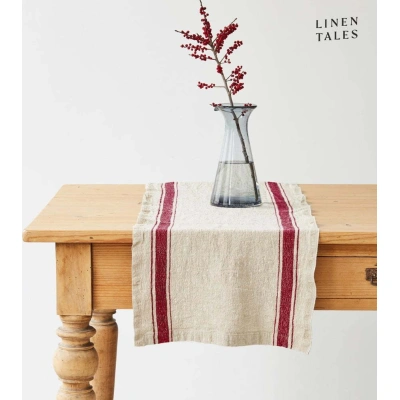 Lněný běhoun na stůl 40x200 cm Red Stripe Vintage – Linen Tales