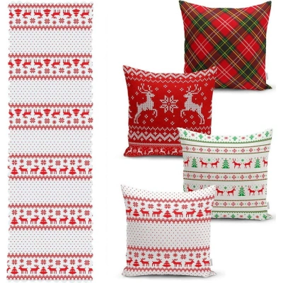 Sada 4 vánočních povlaků na polštář a běhounu na stůl Minimalist Cushion Covers Nordic Knit