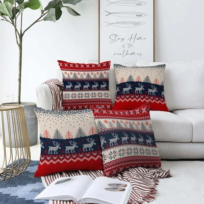 Sada 4 vánočních žinylkových povlaků na polštář Minimalist Cushion Covers Blue Nordic, 55 x 55 cm