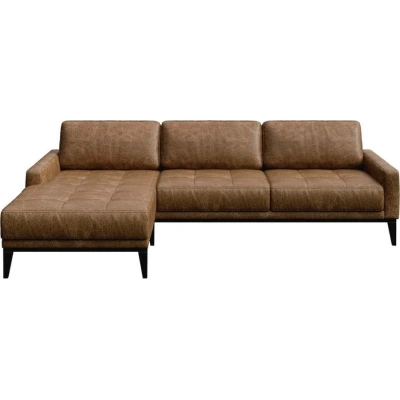 Koňakově hnědá kožená rohová pohovka MESONICA Musso Tufted, levý roh