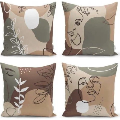 Sada 4 povlaků na polštáře Minimalist Cushion Covers Drawing Face, 43 x 43 cm