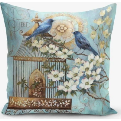 Povlak na polštář s příměsí bavlny Minimalist Cushion Covers Blue Bird, 45 x 45 cm