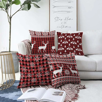 Sada 4 vánočních žinylkových povlaků na polštář Minimalist Cushion Covers Tartan, 55 x 55 cm