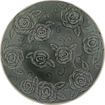 Tmavě zelený ozdobný talíř Antic Line Roses, ⌀ 25,5 cm