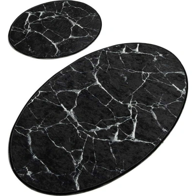 Sada 2 černých oválných koupelnových předložek Foutastic Marble