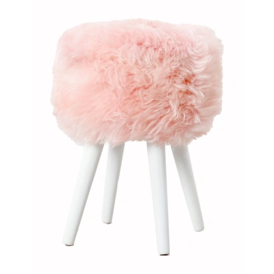 Stolička s růžovým sedákem z ovčí kožešiny Native Natural White, ⌀ 30 cm