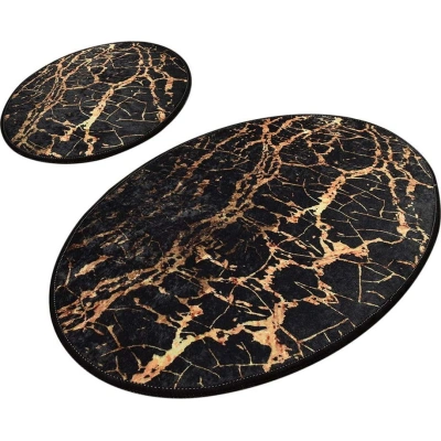 Sada 2 černých oválných koupelnových předložek Foutastic Gold Marble