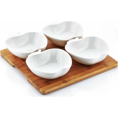 Set 4 porcelánových misek s táckem Elegance