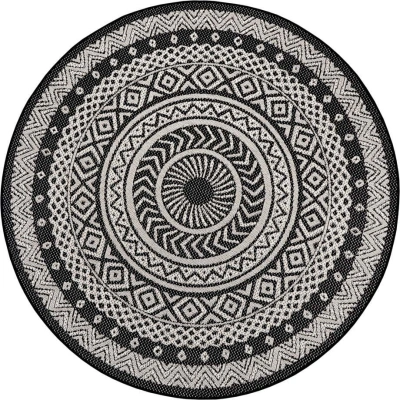 Černo-šedý venkovní koberec Ragami Round, ø 120 cm