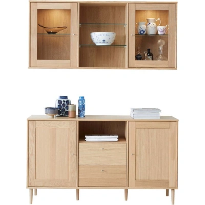 Set nástěnné vitríny s osvětlením a komody v dekoru dubu 133x136 cm Mistral - Hammel Furniture