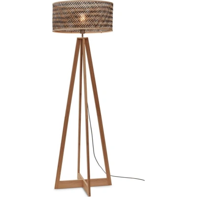 Stojací lampa s bambusovým stínidlem v černo-přírodní barvě (výška 145 cm) Java – Good&Mojo