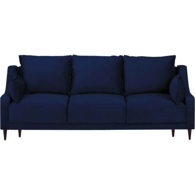 Modrá sametová rozkládací pohovka s úložným prostorem Mazzini Sofas Freesia, 215 cm