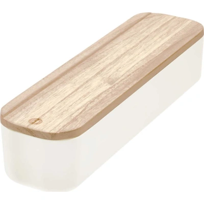 Bílý úložný box s víkem ze dřeva paulownia iDesign Eco, 9 x 36,5 cm