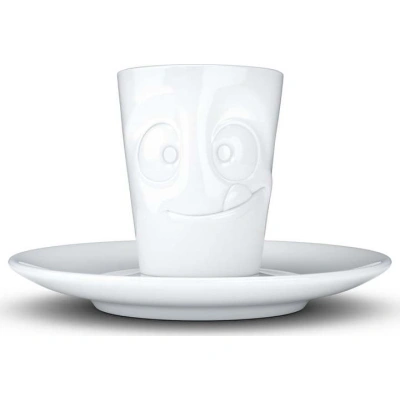 Bílý mlsný porcelánový šálek na espresso s podšálkem 58products, objem 80 ml