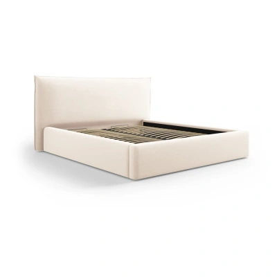 Krémová čalouněná dvoulůžková postel s úložným prostorem s roštem 160x200 cm Elio – Milo Casa