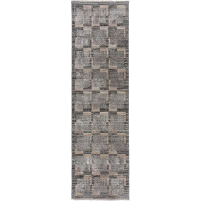 Šedo-béžový běhoun 66x240 cm Evelyn Blocks – Flair Rugs