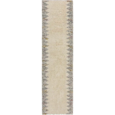 Šedo-krémový ručně tkaný běhoun s příměsí vlny 60x230 cm Minerals Border – Flair Rugs