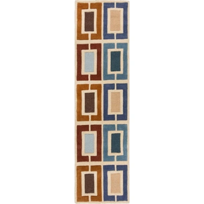 Modro-oranžový ručně tkaný vlněný běhoun 60x230 cm Retro Blocks – Flair Rugs