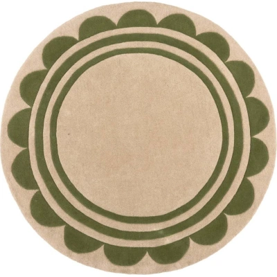 Ručně tkaný vlněný kulatý koberec v zeleno-přírodní barvě ø 120 cm Lois Scallop – Flair Rugs