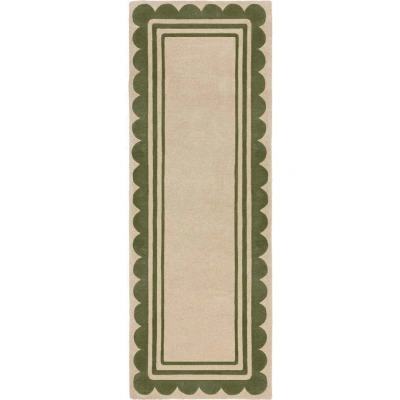 Ručně tkaný vlněný běhoun v zeleno-přírodní barvě 80x230 cm Lois Scallop – Flair Rugs