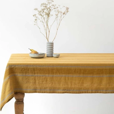 Lněný ubrus 350x350 cm Amber Bronze Stripes – Linen Tales